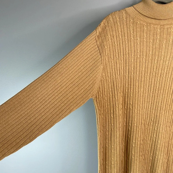 VINTAGE 90s Gloria Vanderbilt Ribbed Cable-knit Turtleneck Sweater Camel Tan XL - Picture 4 of 10